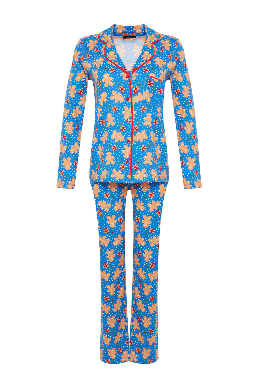 Trendyolmilla Mavi %100 Pamuklu Y?lbas? Temal? Orme Pijama Tak?m? THMAW22PT1204  фото 12