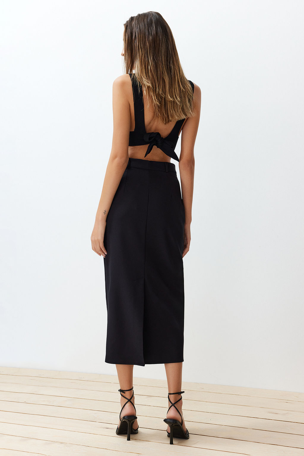 Siyah Bel Detayl? Kalem Duz Kesim Midi Boy Dokuma Etek TWOSS24ET00129 - Trendyolmilla фото 7