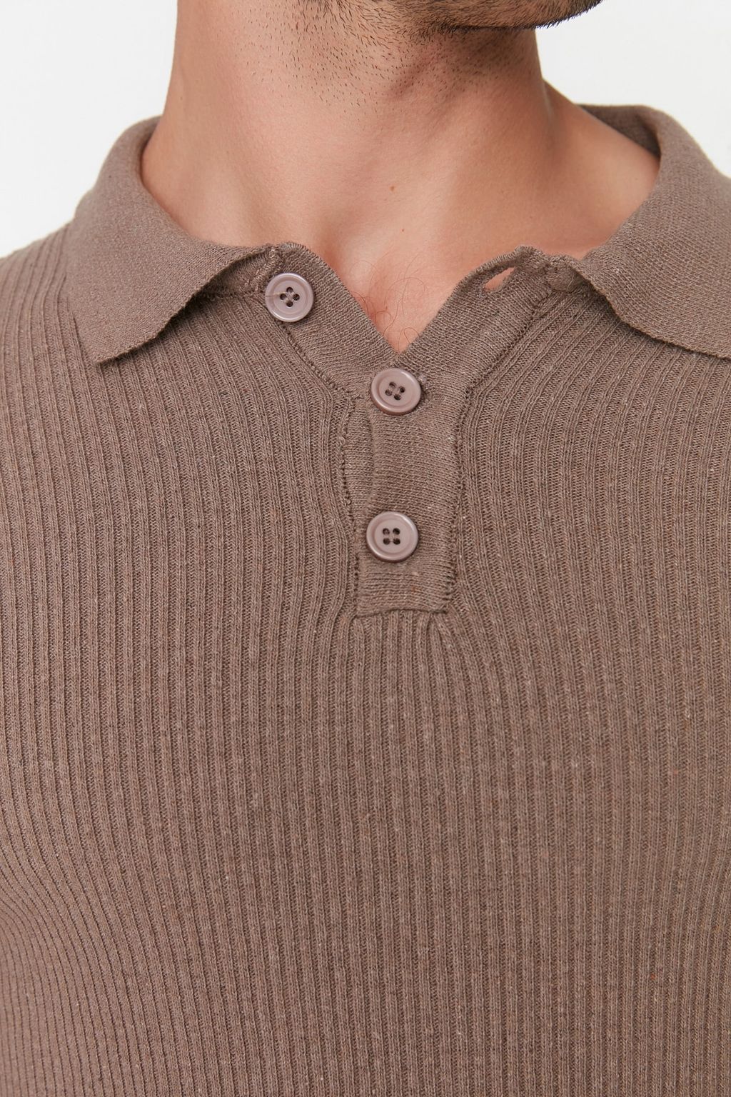Trendyolmilla Man Haki Fitted Dar Kal?p Pamuklu Polo Yaka Dugmeli Fitilli Orgu Kazak TMNAW21KZ0567 фото 4