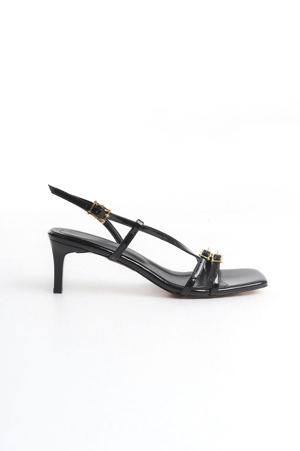 Trendyol Shoes Siyah Rugan Gold Tokal? Arkas? Ac?k Kad?n Topuklu Sandalet TAKSS25TO00017 - Trendyolmilla фото 6