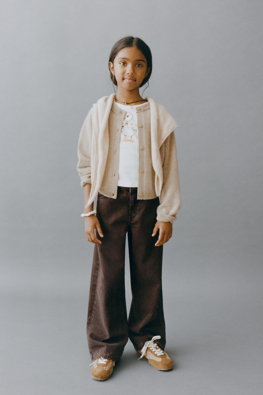 STRAIGHT-LEG DENIM TROUSERS WITH WAVY EMBROIDERY - Zara фото 5