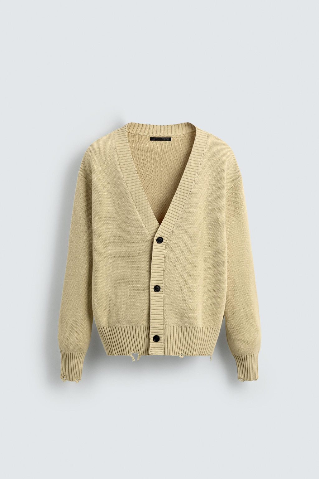 CARDIGAN WITH DISTRESSED RIBBED TRIMS