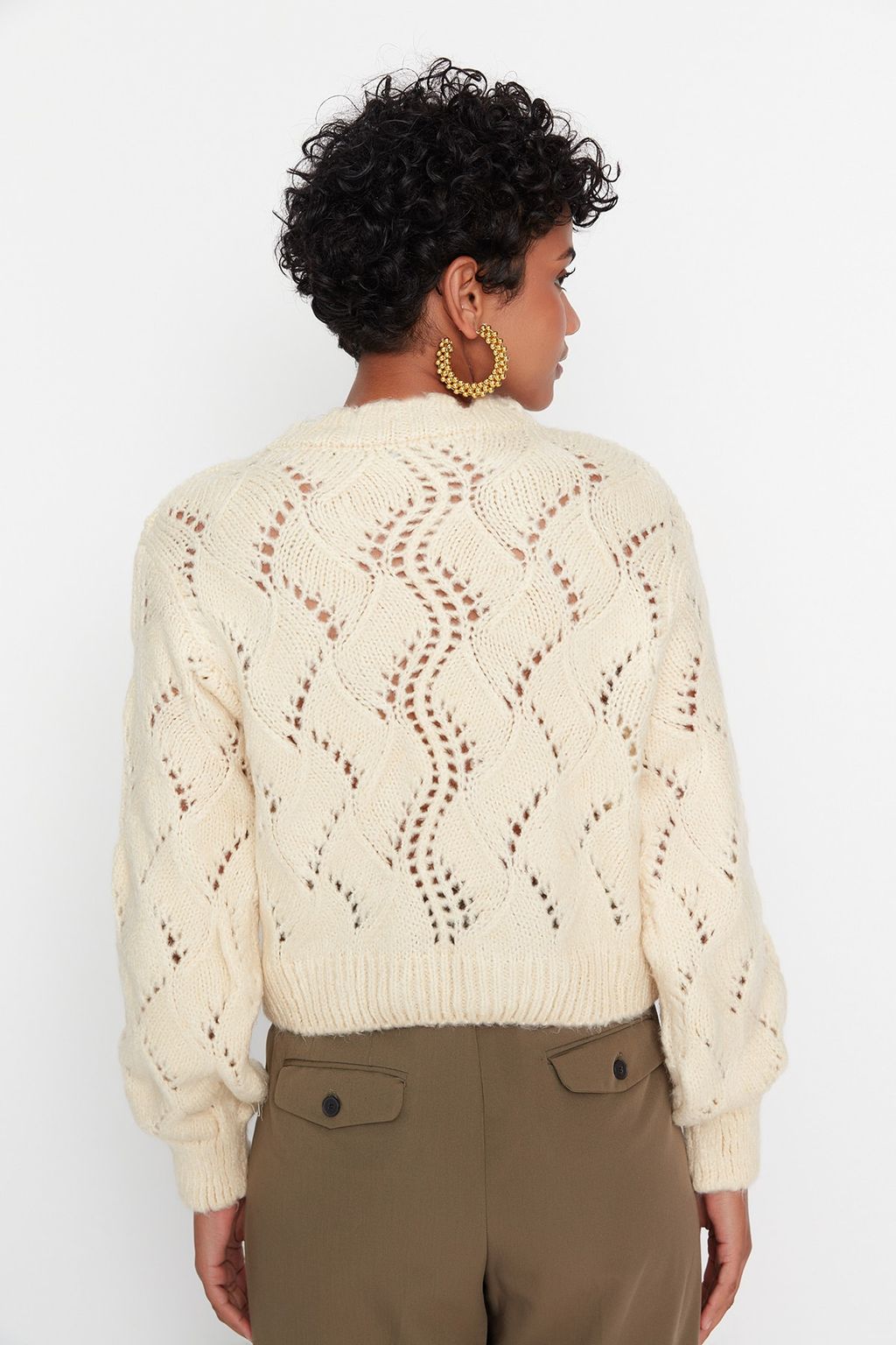 Ekru Yumusak Dokulu Ajurlu/Delikli Triko Kazak TWOAW23KZ01447 - Trendyolmilla фото 5