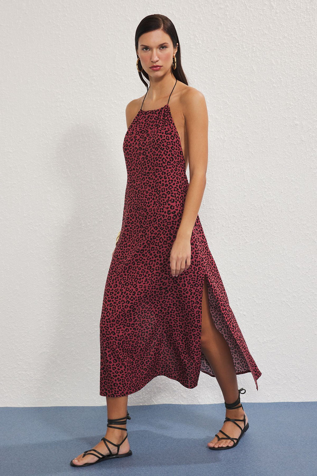 Leopar Desenli Dokuma Maxi Plaj Elbise TBESS25EL00138