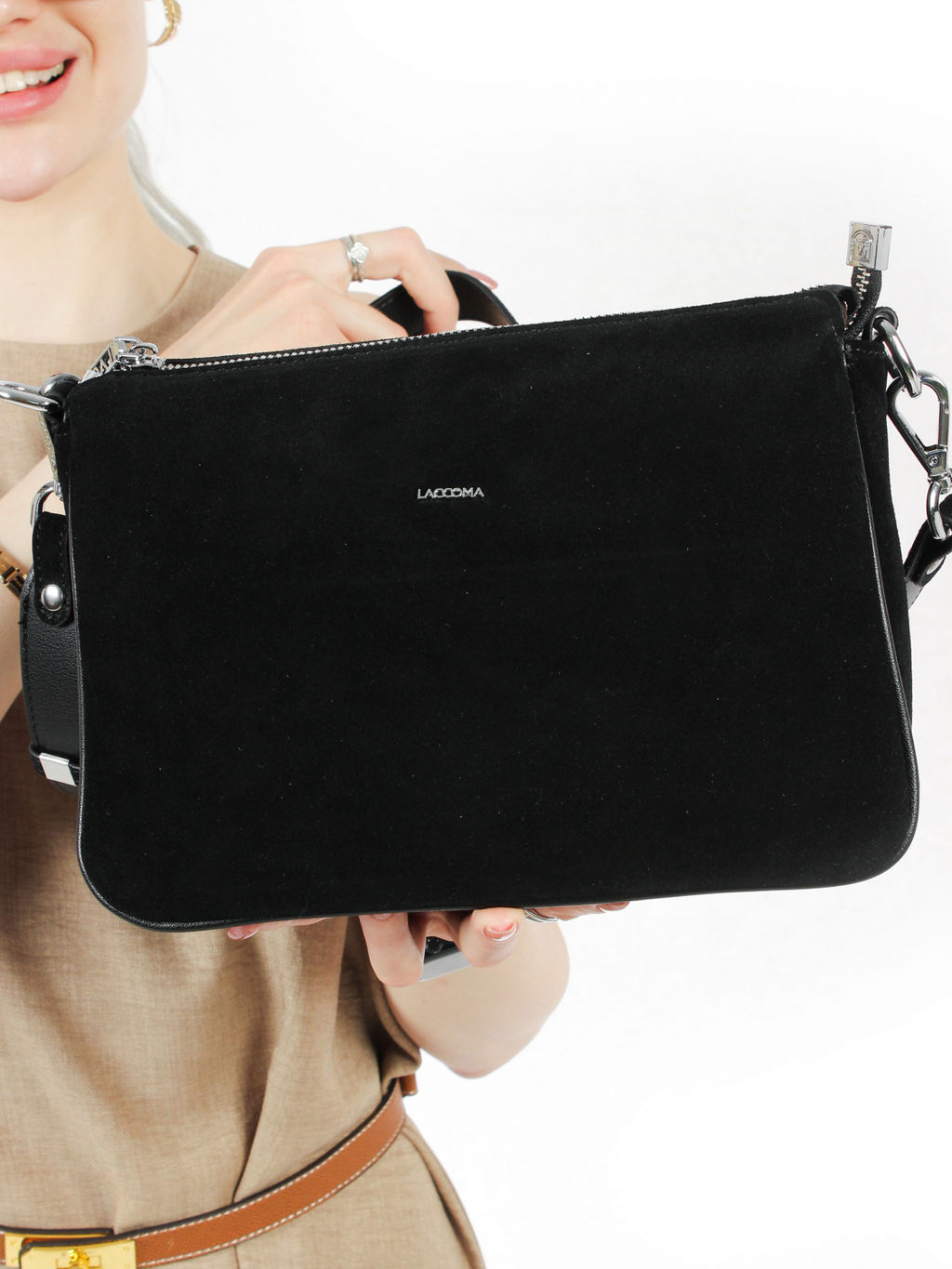 LACCOMA сумка АС2061Ф-черный натуральная замша хлопок