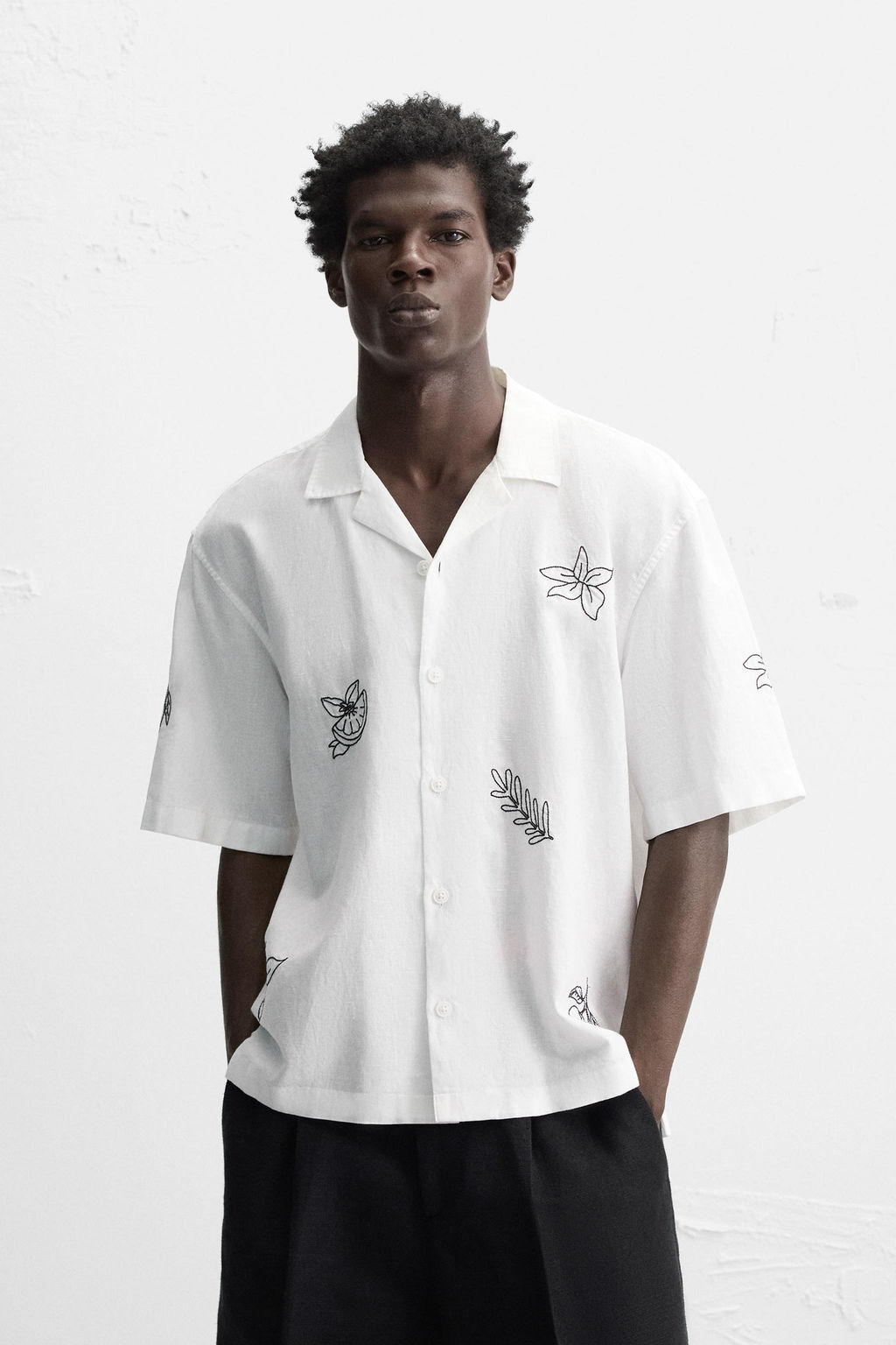 EMBROIDERED COTTON/LINEN SHIRT - Zara фото 9
