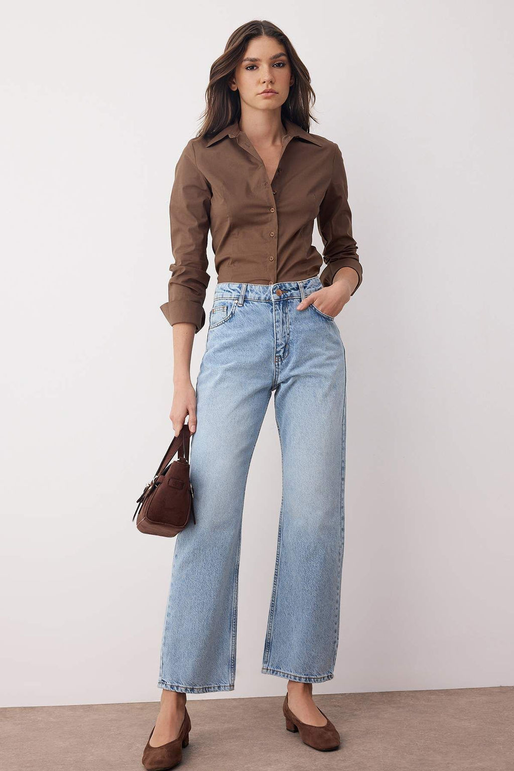 Koyu Mavi Yuksek Bel Comfort Straight Jeans TWOAW26JE00063 - Trendyolmilla фото 5