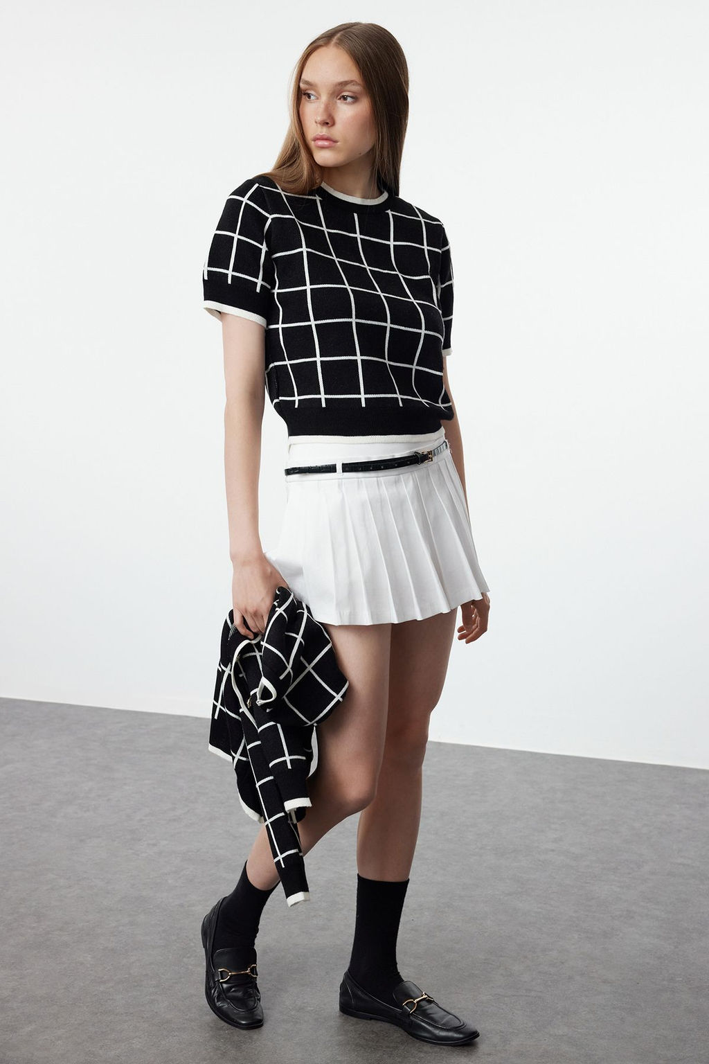 Siyah Ekose/Kareli Set Urun Triko H?rka TWOAW25HI00299 - Trendyolmilla фото 2