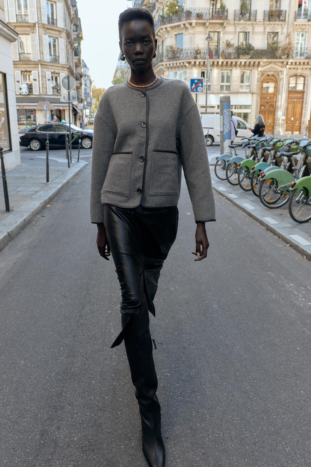 REVERSIBLE JACKET WITH FAUX LEATHER TRIMS