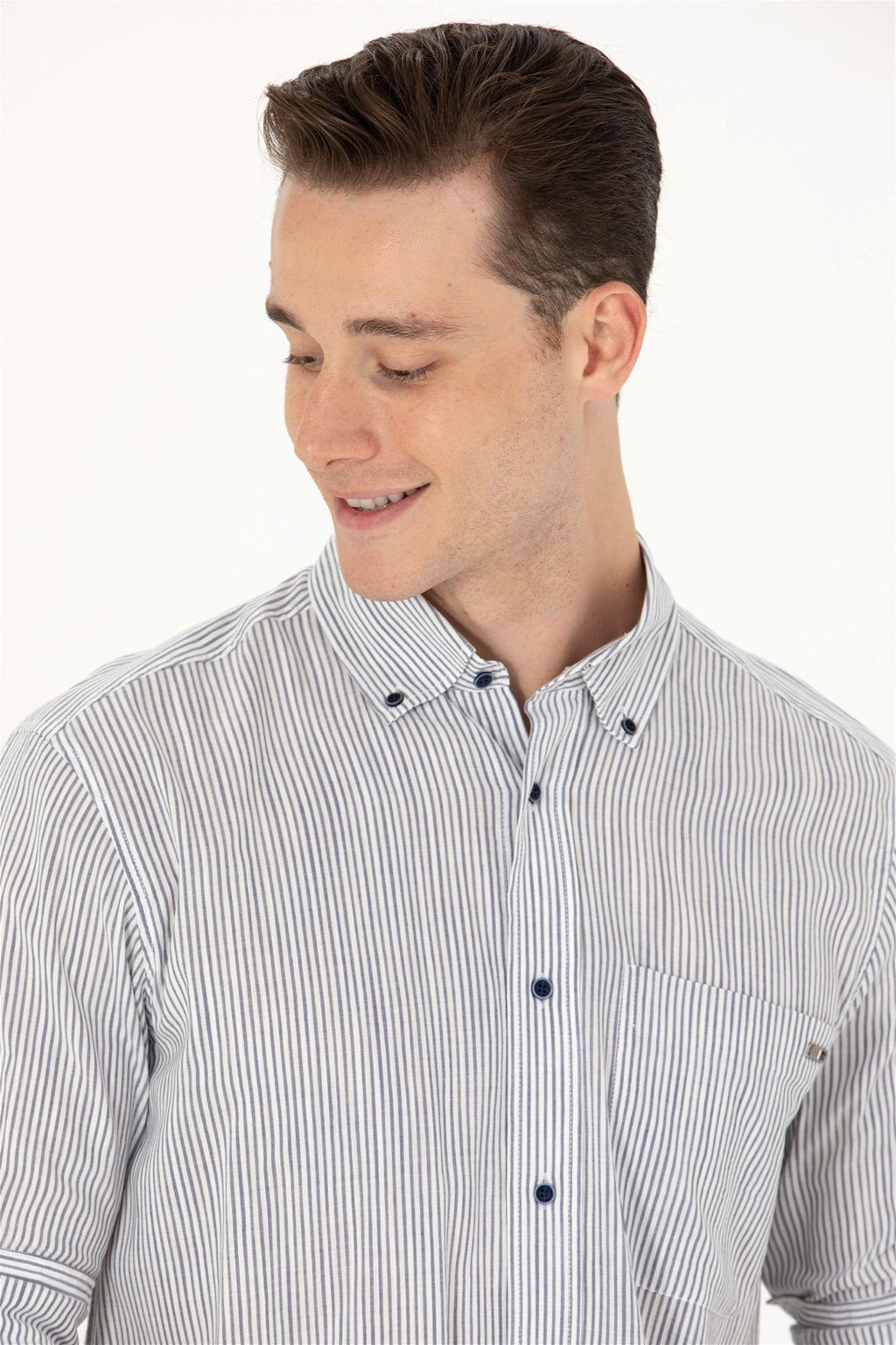 U. S. Polo Assn Мужская белая рубашка в темно-синюю полоску - U.s. polo assn фото 9