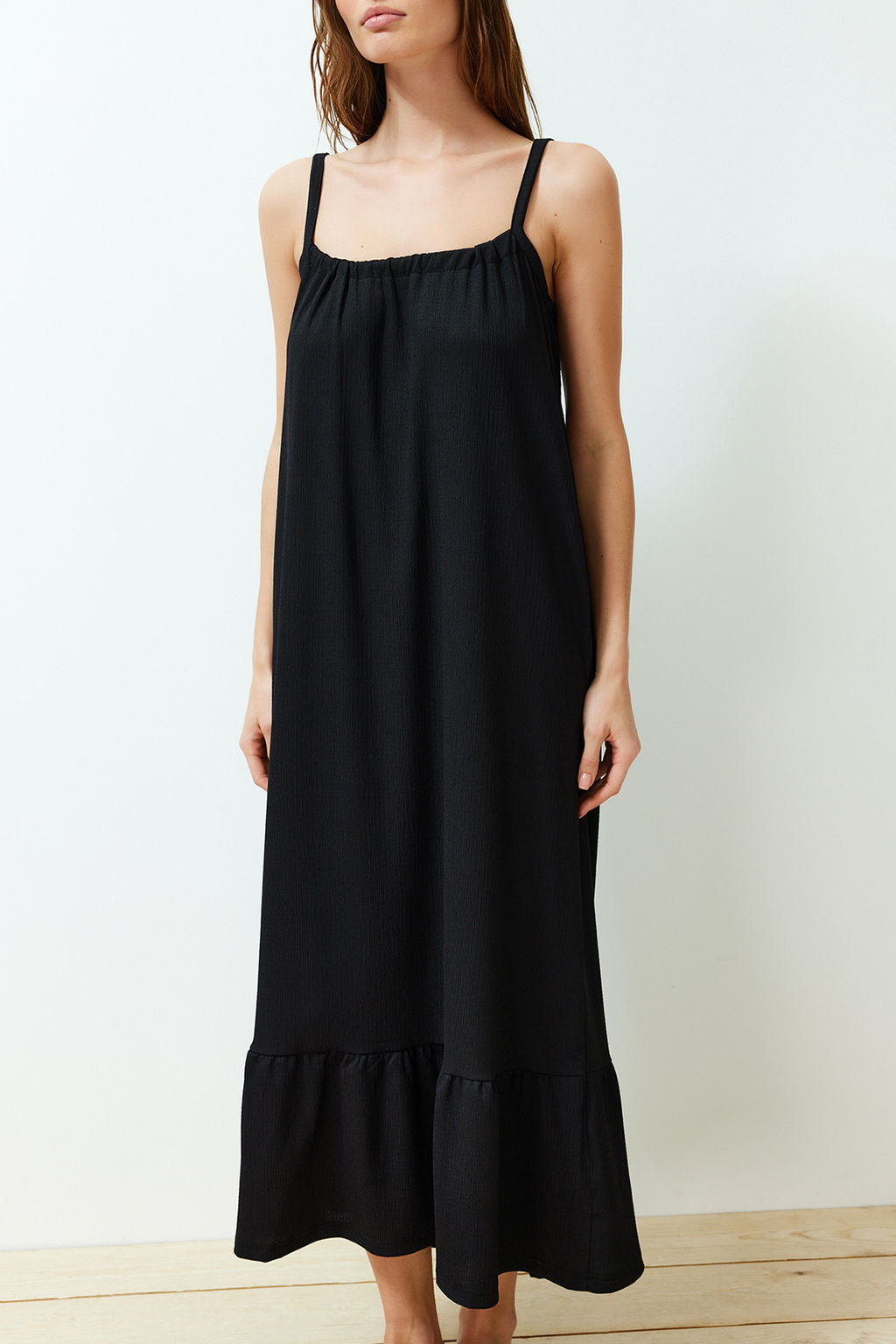 TRENDYOLMILLA Siyah S?rt Detayl? Ask?l? Burumcuk/Dokulu Maxi Orme Elbise TWOSS24EL00259  фото 13