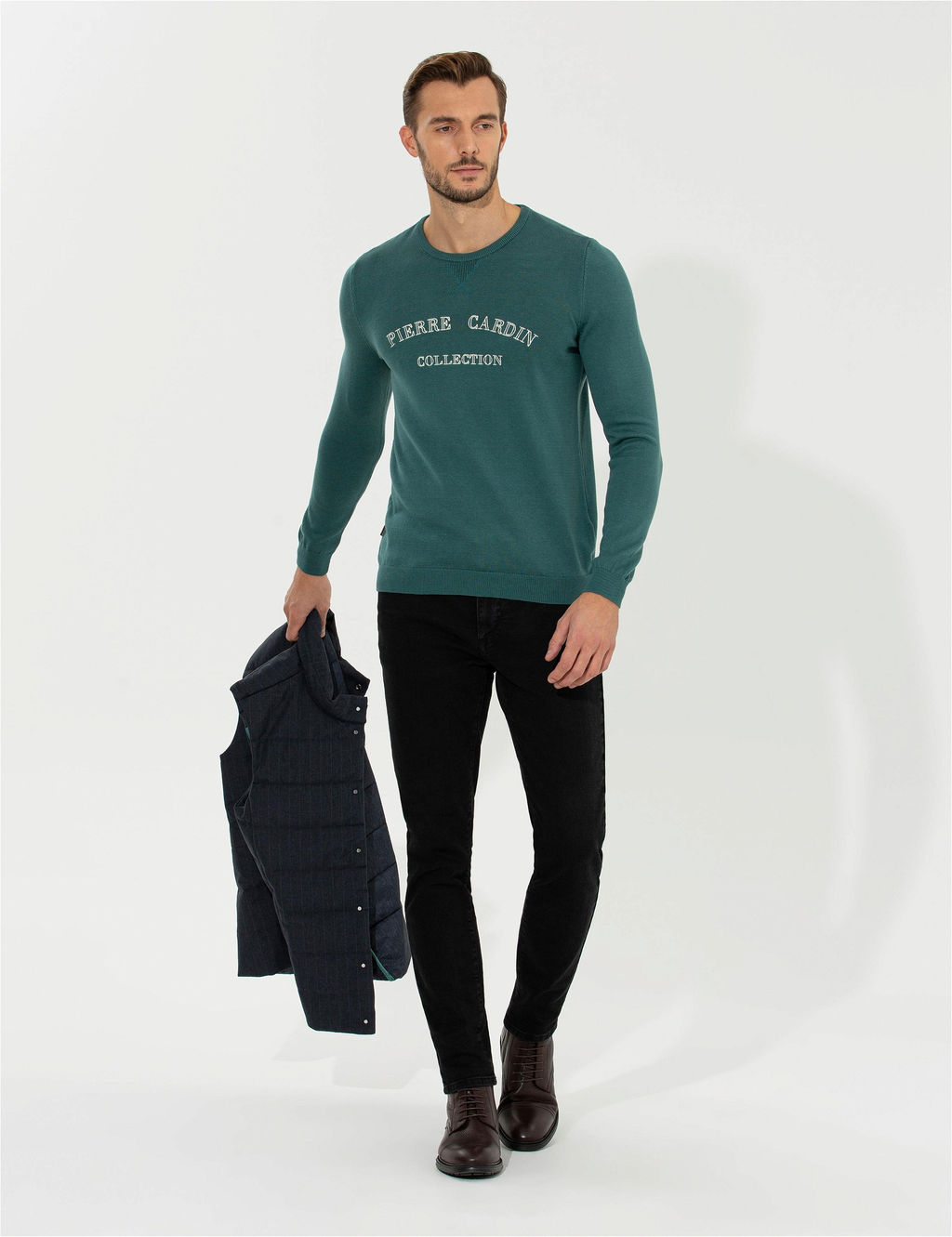 Ye_il Slim Fit Bisiklet Yaka Triko Kazak
