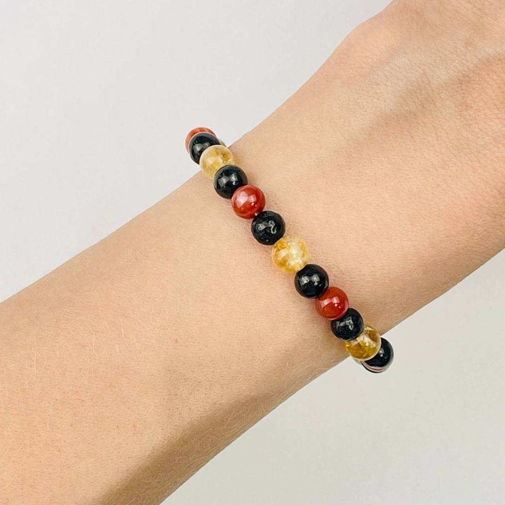 Браслет "Стихия Огонь" из Сардоникса, Цитрина и Шунгита 17 см
