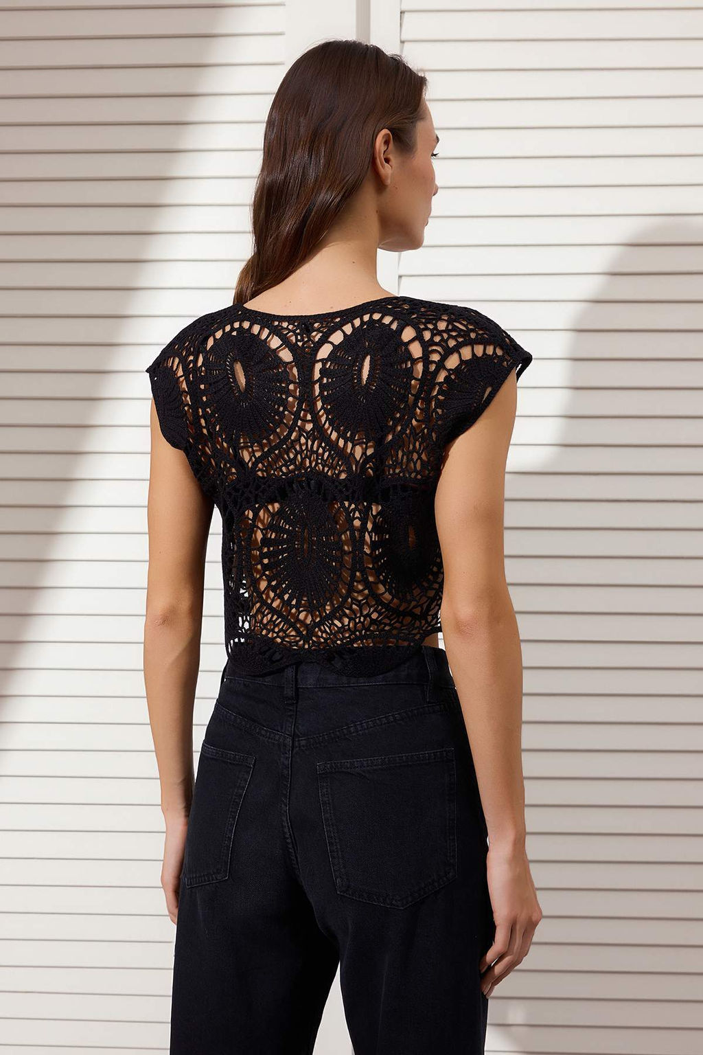 Siyah Krose Kolsuz Crop Triko Bluz TWOSS25BZ00592 - Trendyolmilla фото 8