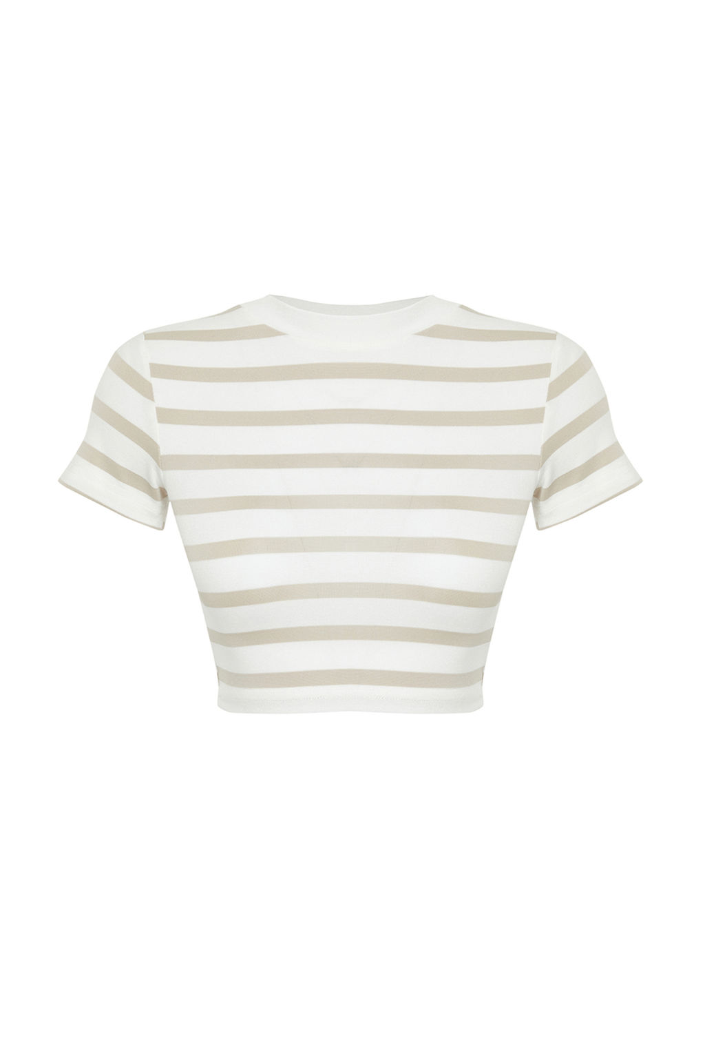 Trendyolmilla Premium Tas Ekru Cizgili Viskoz/Yumusak Kumas Crop Bisiklet Yaka Esnek Orme Bluz TWOSS23BZ00198 фото 16