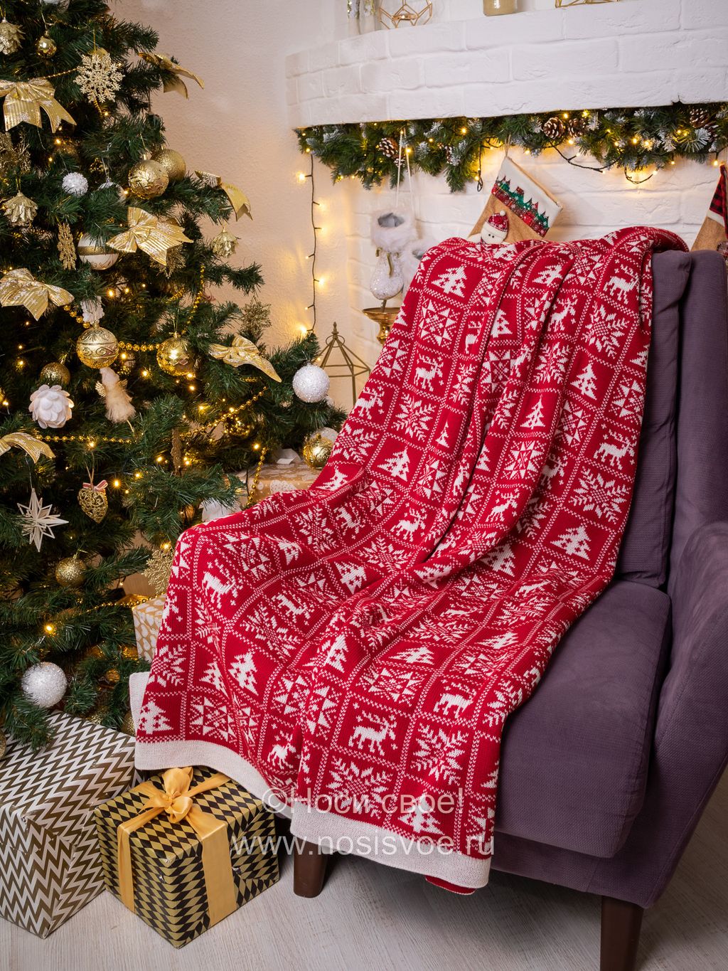 07101 Плед трикотажный (красный)