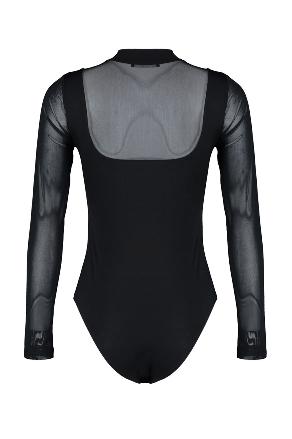 Siyah Slim Tul Detayl? Uzun Kollu Dik Yaka Alttan C?tc?tl?Esnek Orme Body TWOAW24BD00049