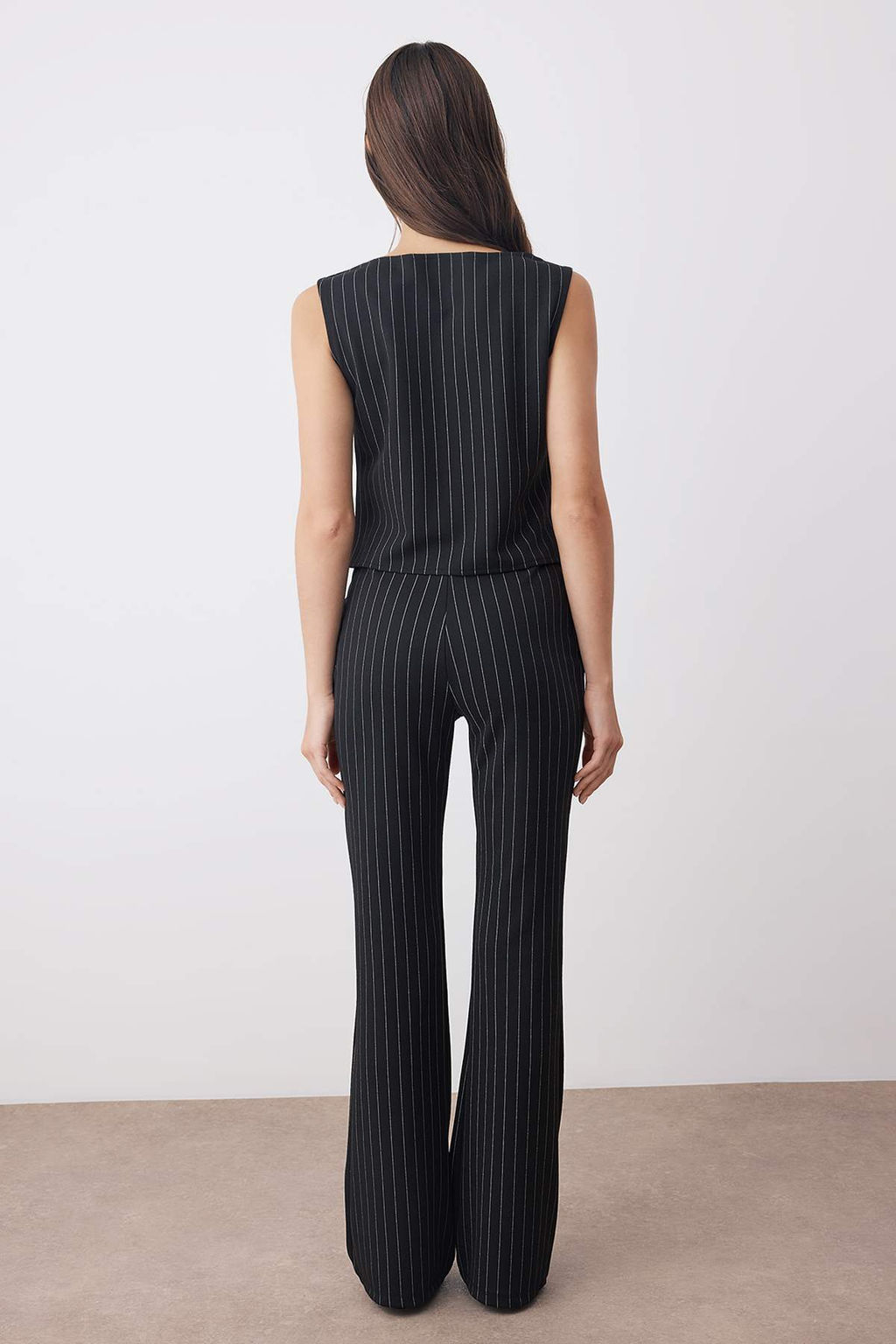 Siyah Cizgili Kare Yaka Dugmeli Esnek Ust Flare/Ispanyol Paca Alt Orme Alt-Ust Tak?m TWOAW26AU00093 - Trendyolmilla фото 4