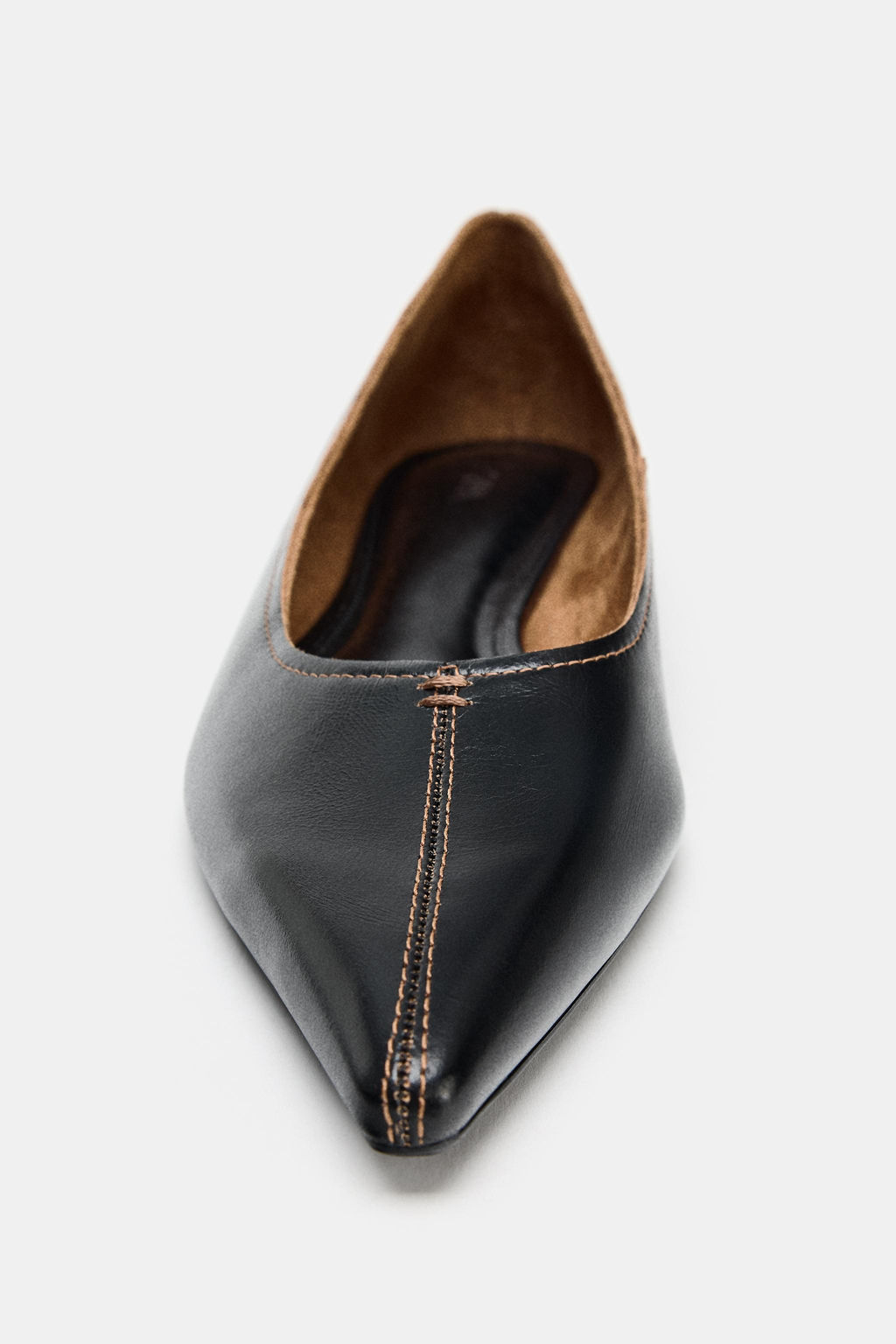 LEATHER BALLET FLATS WITH TOPSTITCHING - Zara фото 10