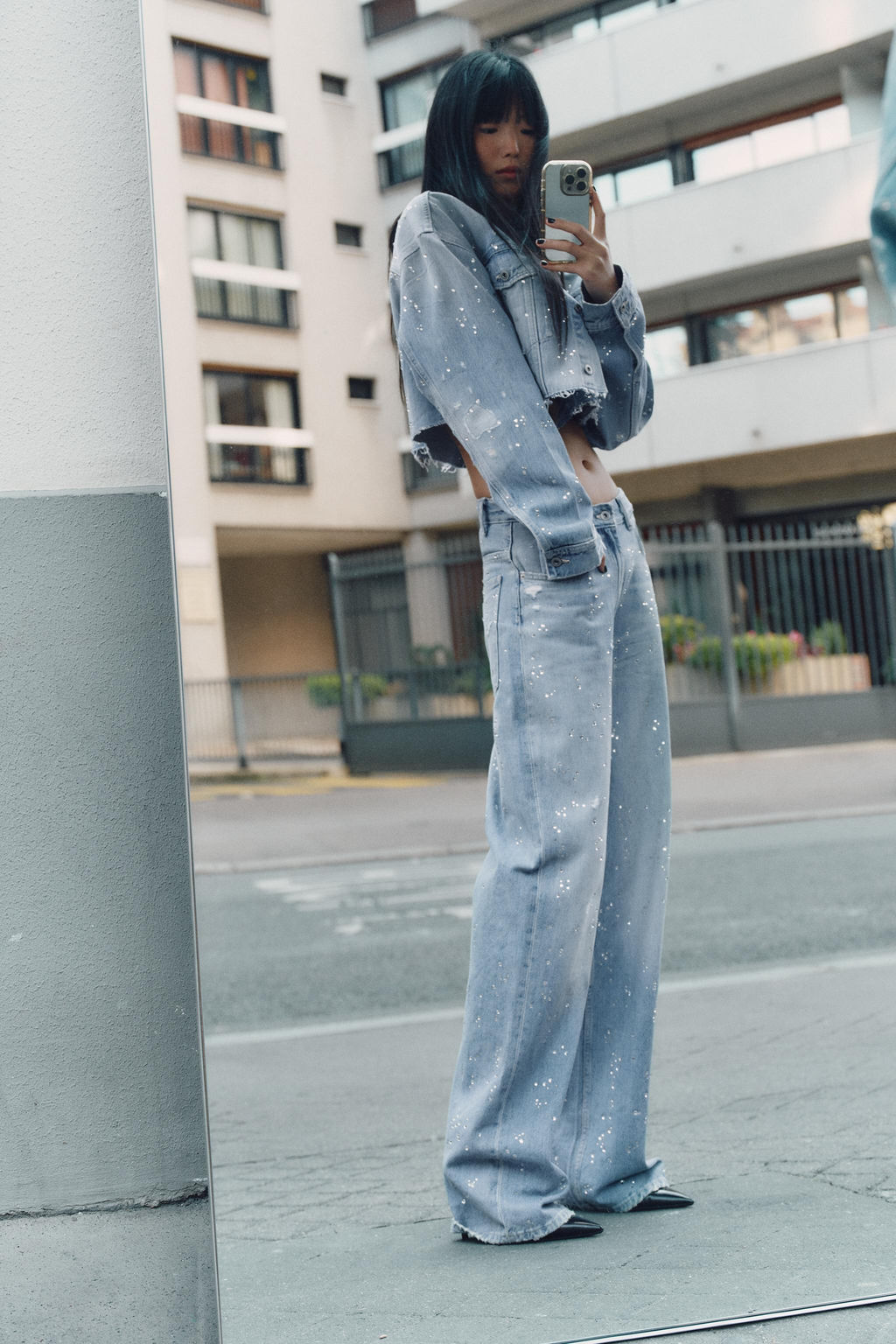 TRF STRASS CROP DENIM JACKET - Zara фото 6