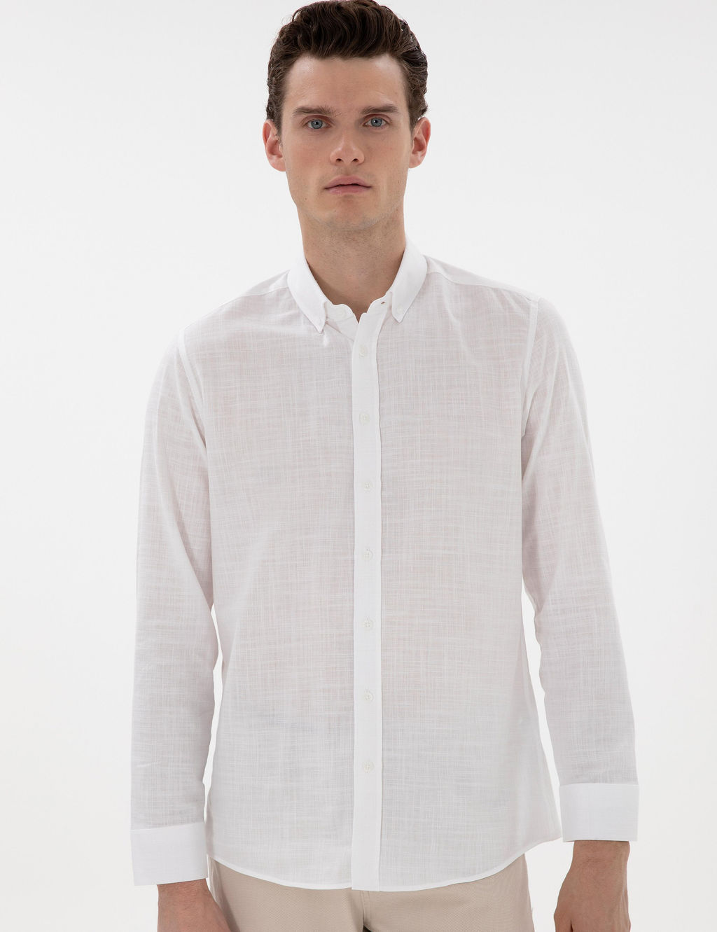 Beyaz Slim Fit Keten G_r_n_ml_ G_mlek - Pierre cardin фото 3