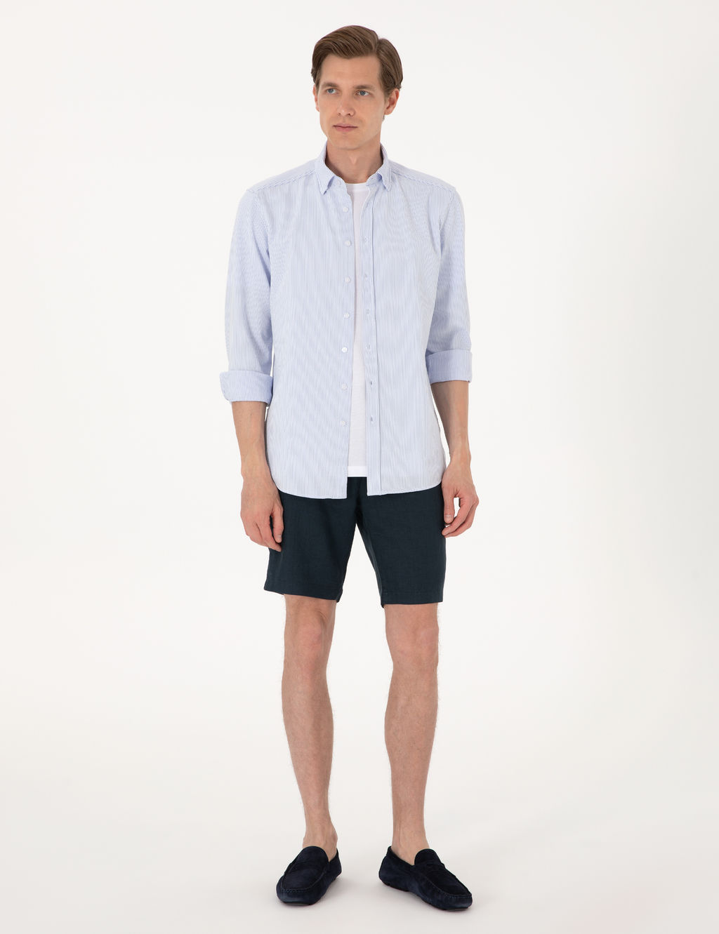 Lacivert Slim Fit %100 Keten Beli Lastikli Ba_c_kl_ Dokuma _ort