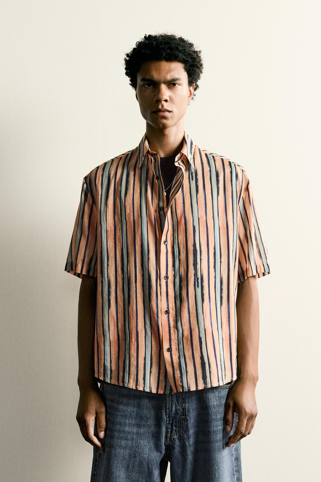CAMISA RAYAS ALGOD?N - VISCOSA / Salm?n - Zara фото 2