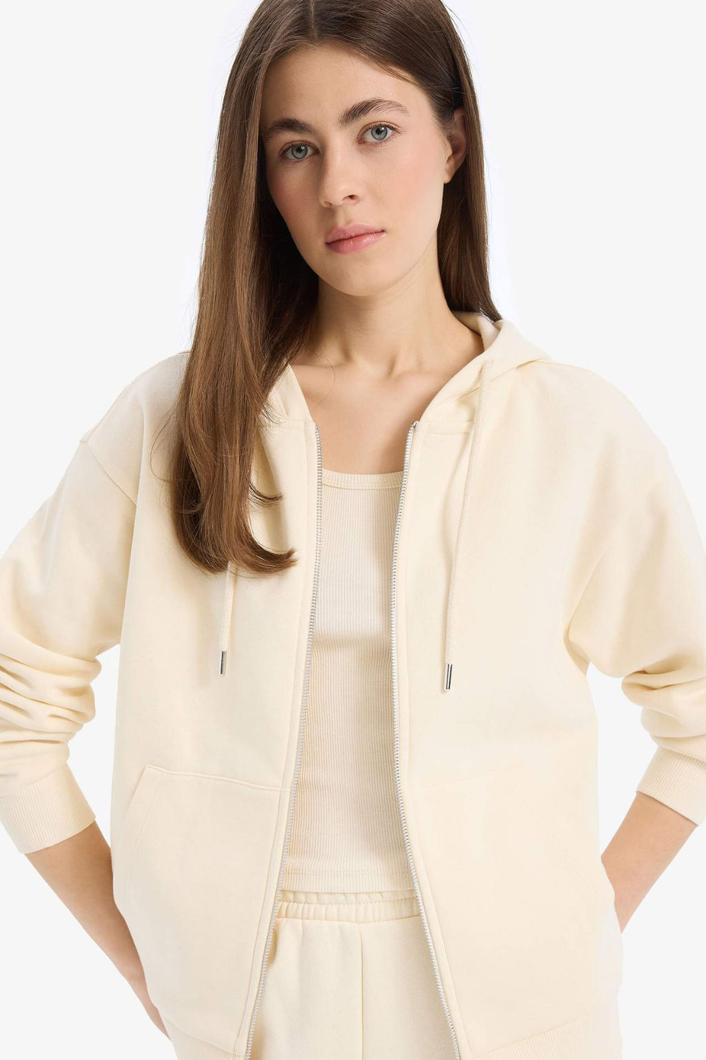 Relax Fit Kapusonlu Cepli Basic Duz Fermuarl? Sweatshirt - Defacto фото 4