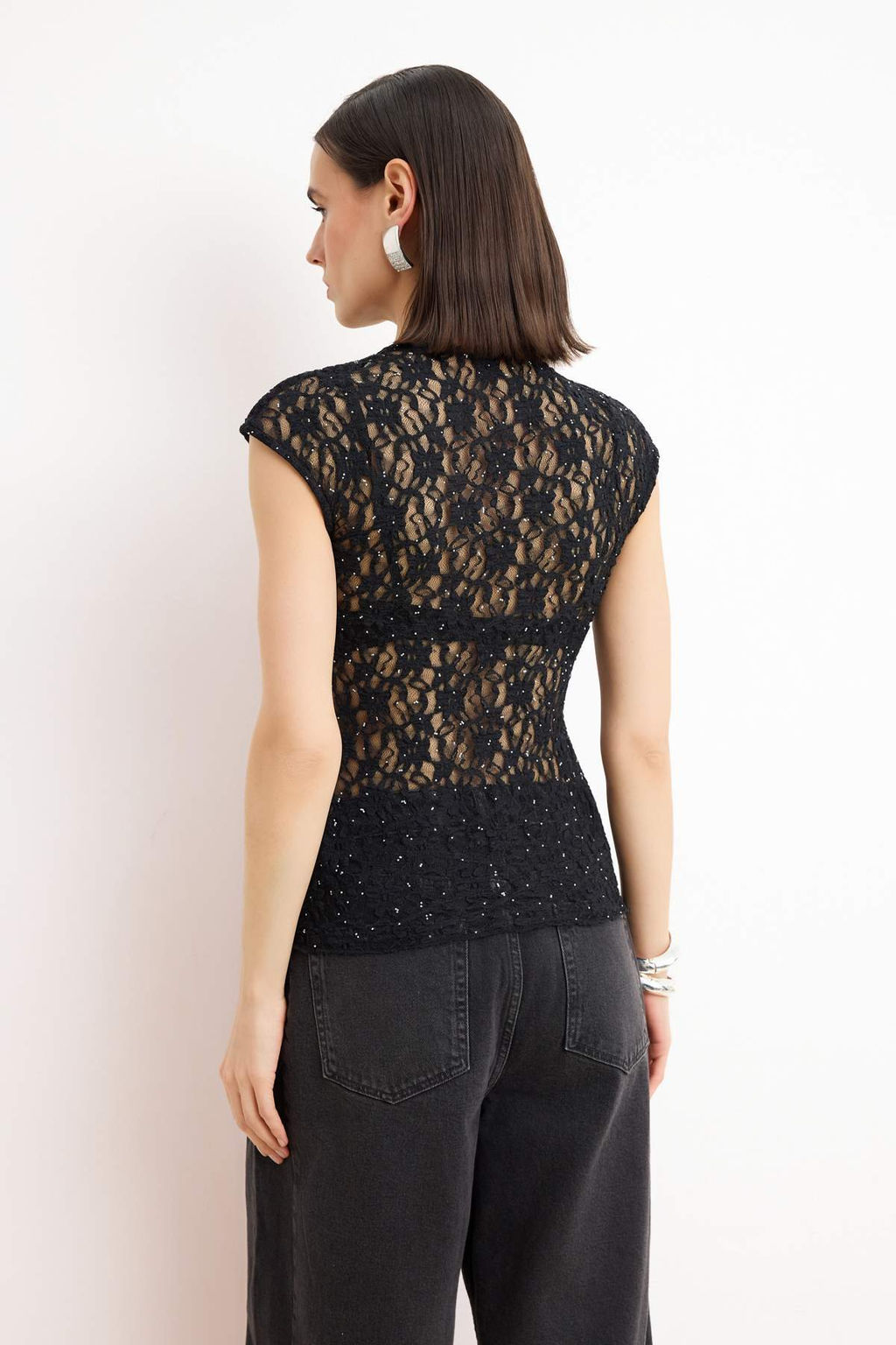 Siyah Tas Bask?l? Dekolteli Dantel Party Bluz TPRSS26BZ00053 - Trendyolmilla фото 4