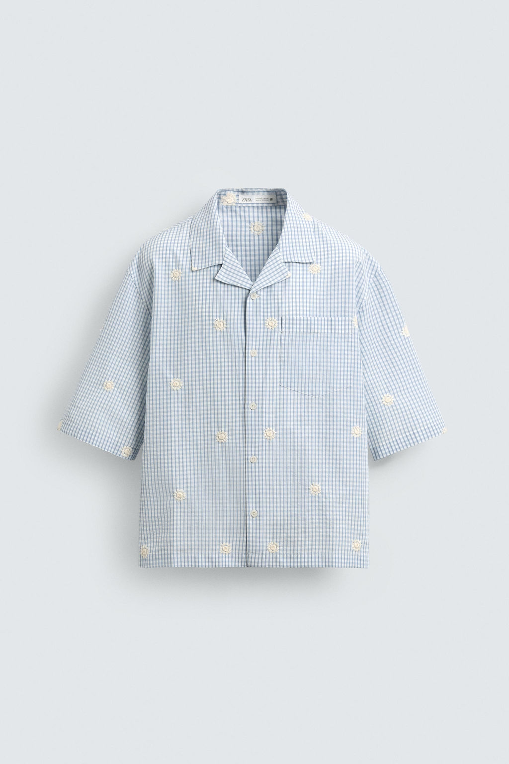 CAMISA RELAXED FIT BORDADO FLOR / Celeste - Zara фото 6