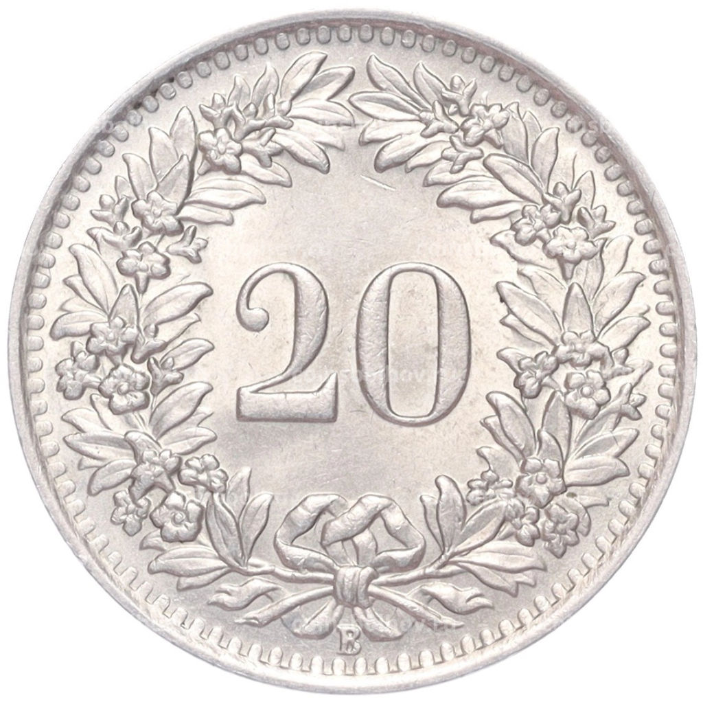 Монета 20 раппенов 1951 года Швейцария