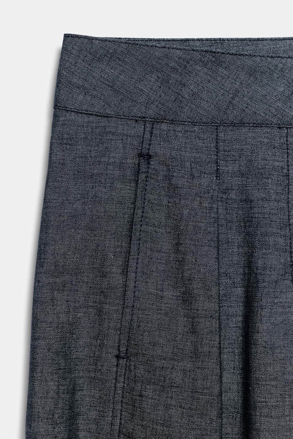 HIGH-WAIST WIDE-LEG LINEN BLEND TROUSERS - Zara фото 7