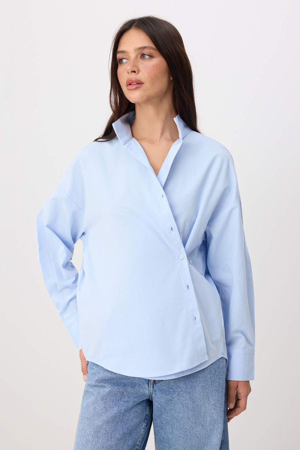 Trendyol Studio Beyaz Ayarlanabilir Oversize Asimetrik Pamuklu Poplin Gomlek TWOAW26GO00106 - Trendyolmilla фото 15