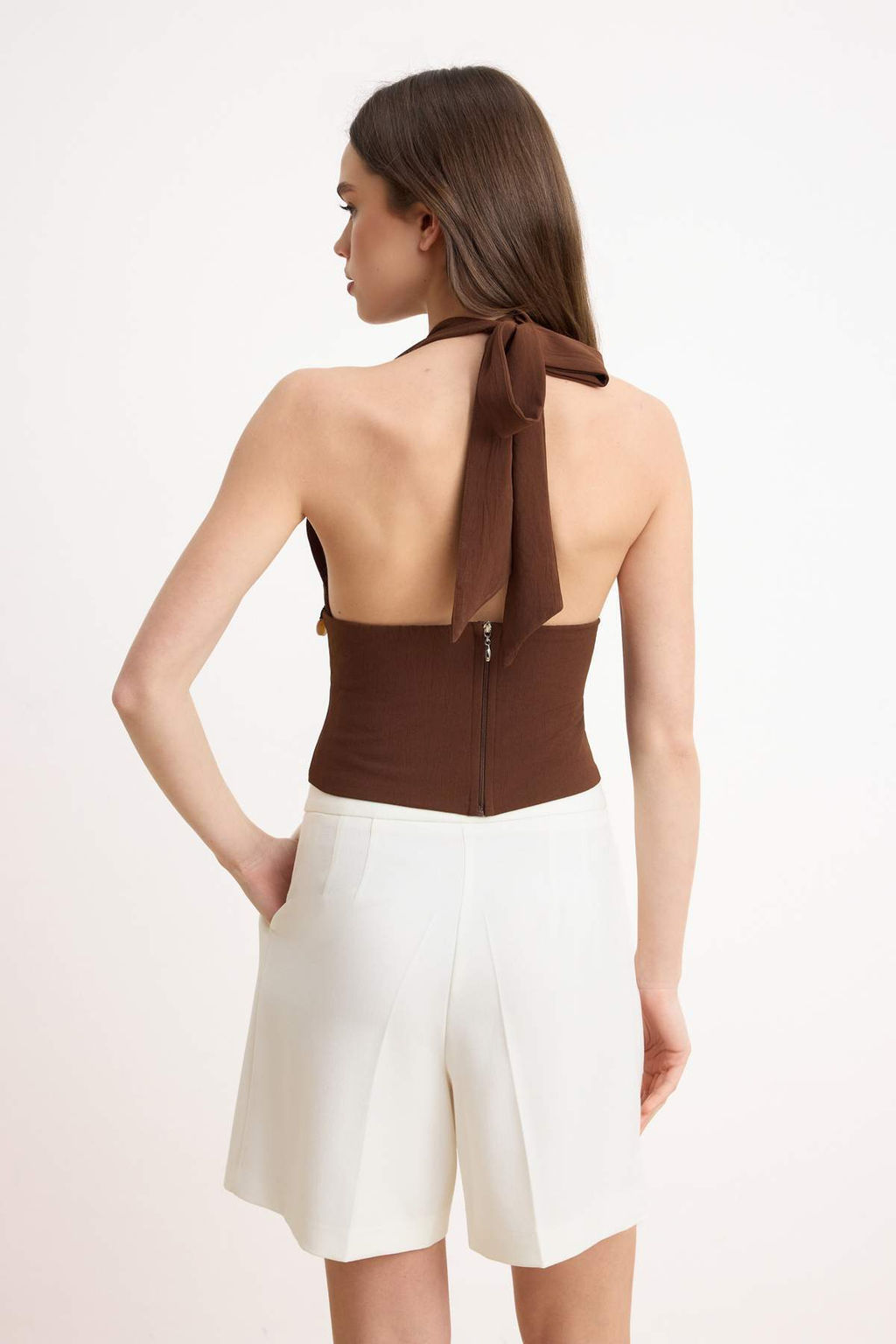 Kahverengi Boncuk Detayl? Boyundan Baglamal? Dokuma Bluz TWOSS26BZ00539