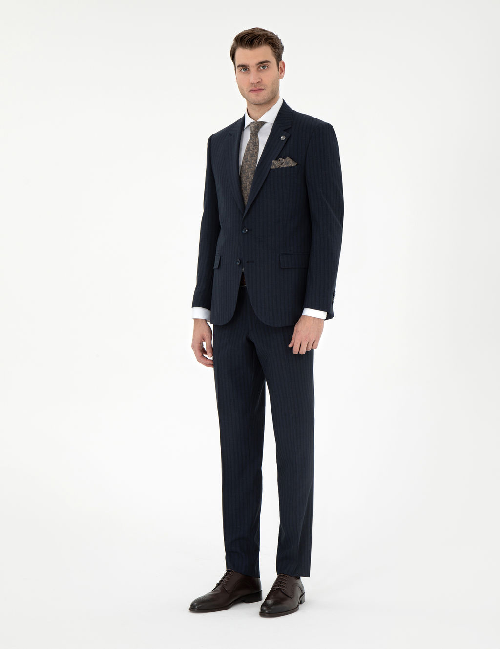 Lacivert Slim Fit _izgili Tak_m Elbise