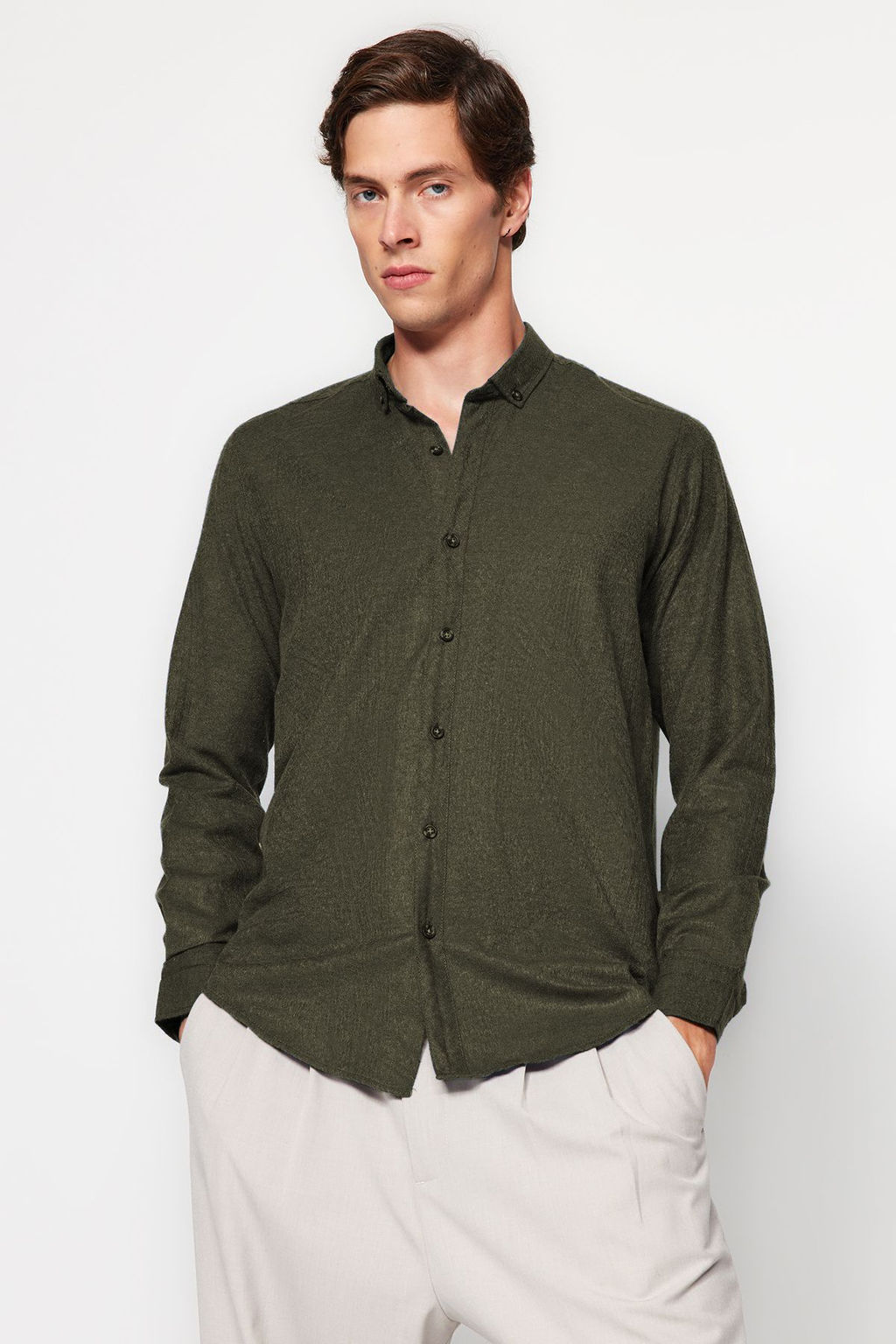 TRENDYOL MAN Yesil Slim Fit Dugmeli Yaka K?sl?k Gomlek TMNAW20GO0094 - Trendyolmilla фото 26