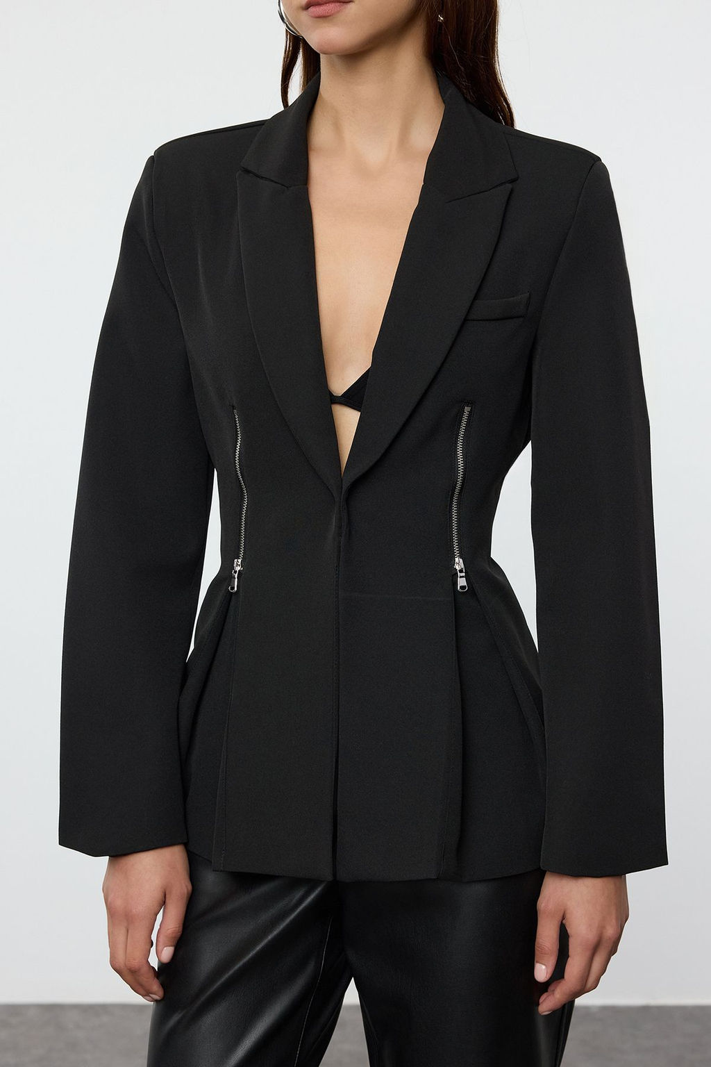Siyah Fermuar Detayl? Dokuma Blazer Ceket TWOAW25BC00010