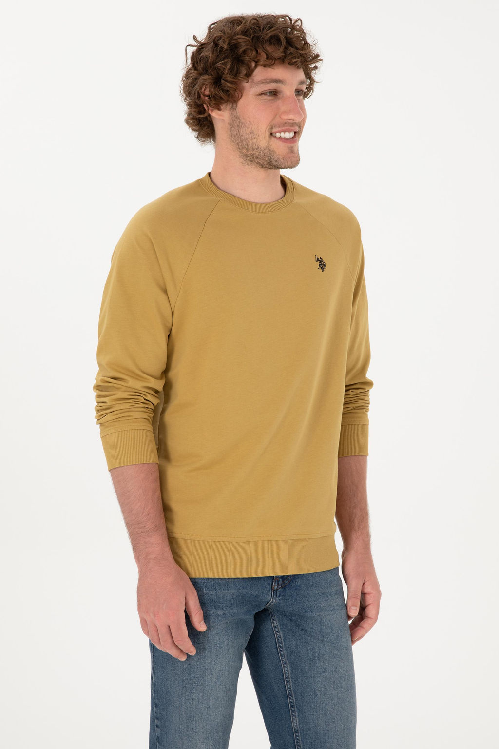 Erkek Regular Fit Bisiklet Yaka Hardal _nce Basic Sweatshirt Sepette S_rpriz _ndirim - U.s. polo assn фото 3