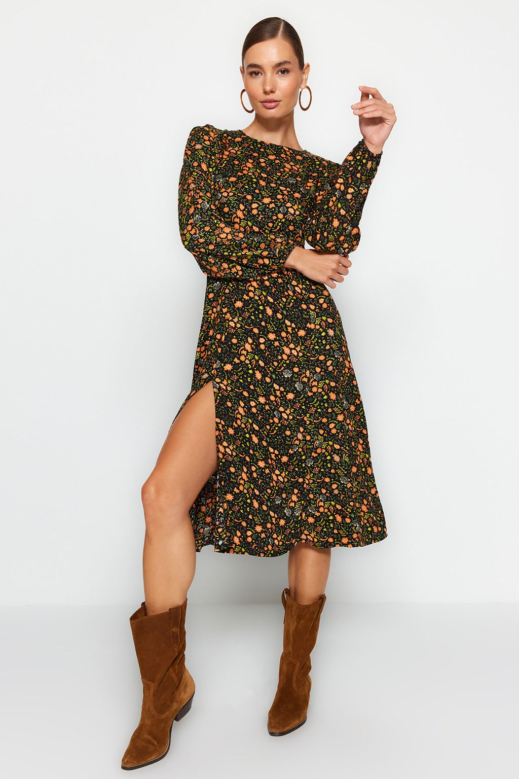 TRENDYOLMILLA Cok Renkli Y?rtmacl? Desenli Dokuma Elbise TWOAW23EL00325 фото 3