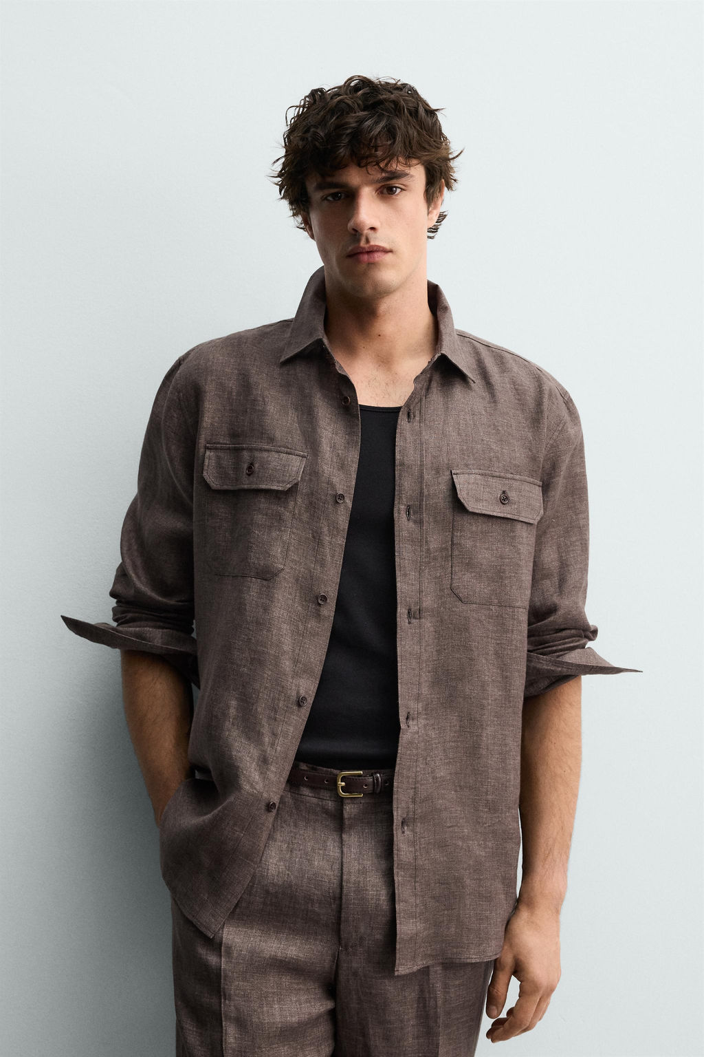 CAMISA REGULAR FIT 100% LINO / Marr?n vigor? - Zara фото 2