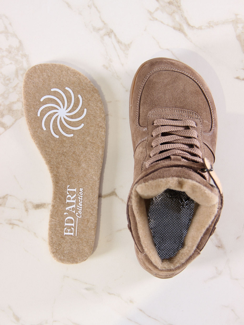 Кеды босоногие женские демисезонные 211.NATAbr.Серо-коричневая замша/Байка