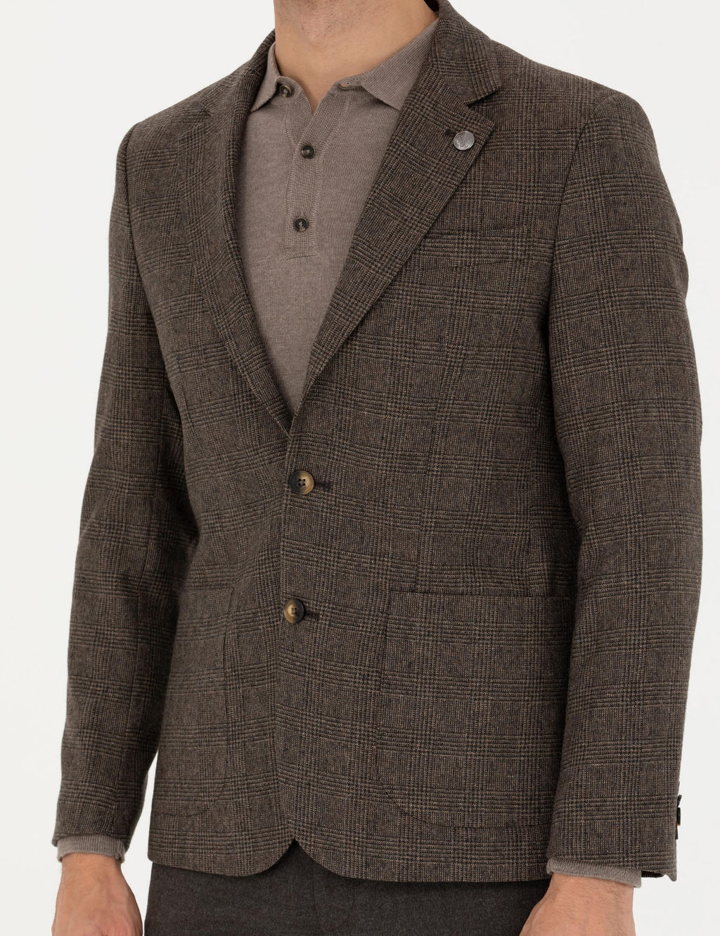 Kahverengi Y_n Kar___ml_ Slim Fit Ceket