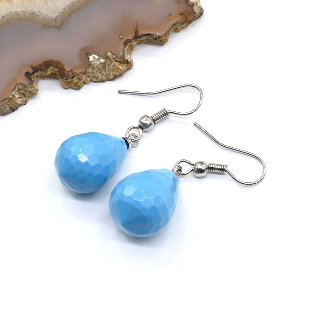 Серьги Капельки с гранями из бирюзы 12*16мм, 5,1г