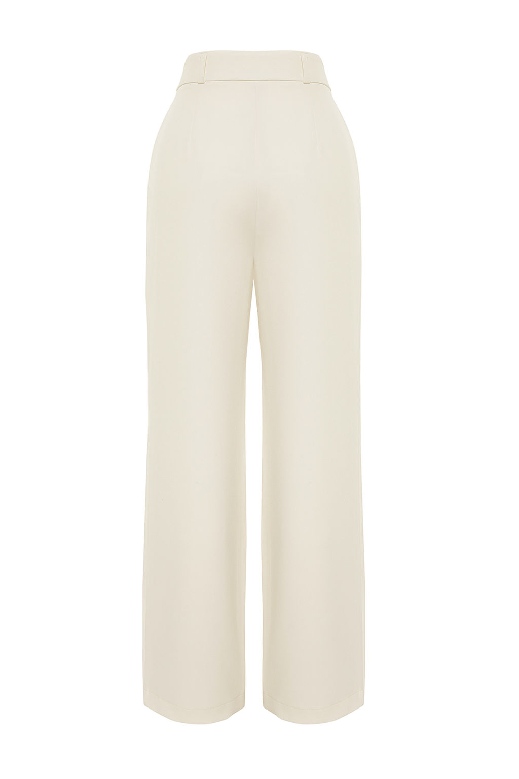 Ekru Yuksek Bel Wide Leg/Genis Paca Pilili Dokuma Kumas Pantolon TWOAW21PL0076