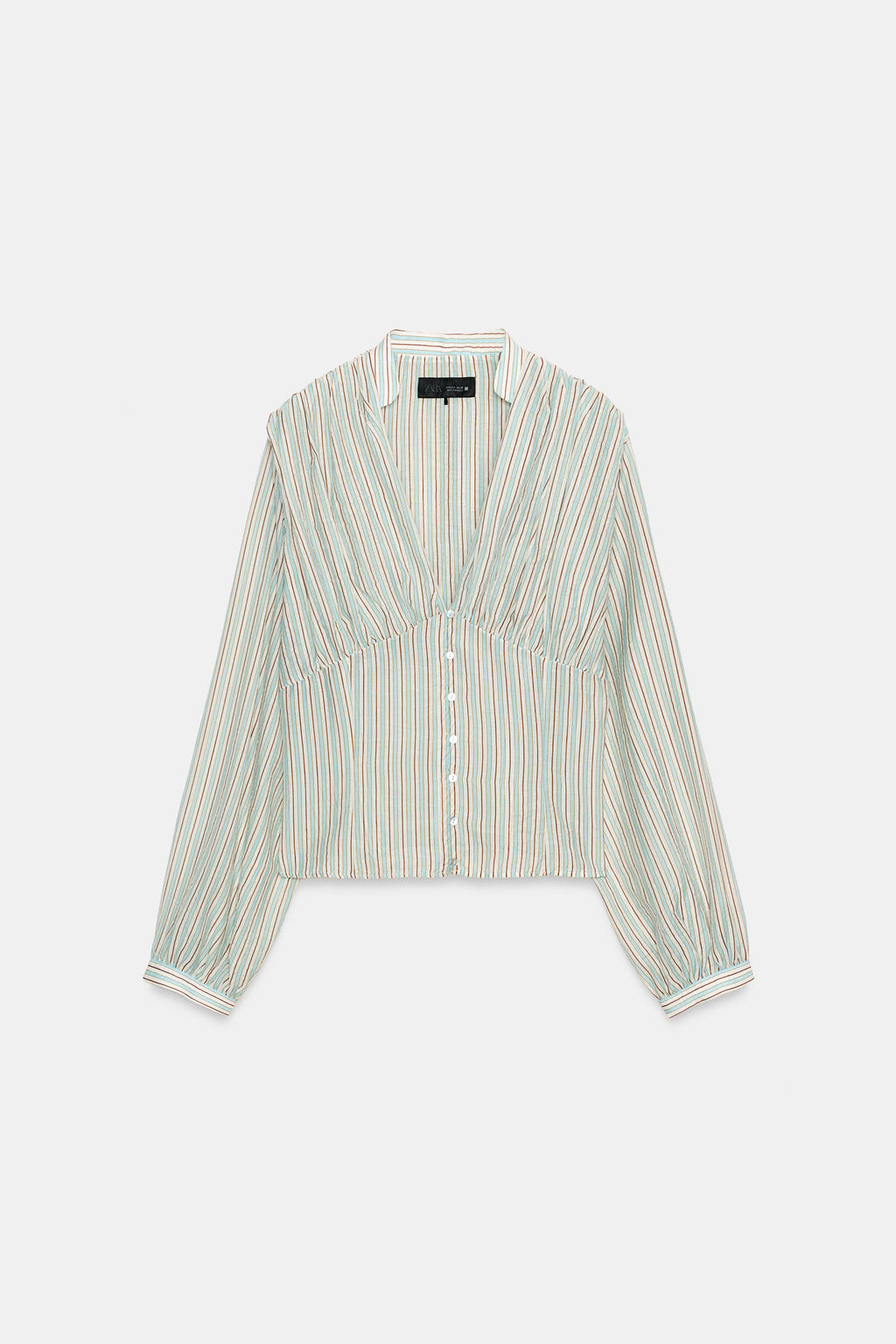 CAMISA RAYAS CINTURA ENTALLADA / blanco/turquesa - Zara фото 6