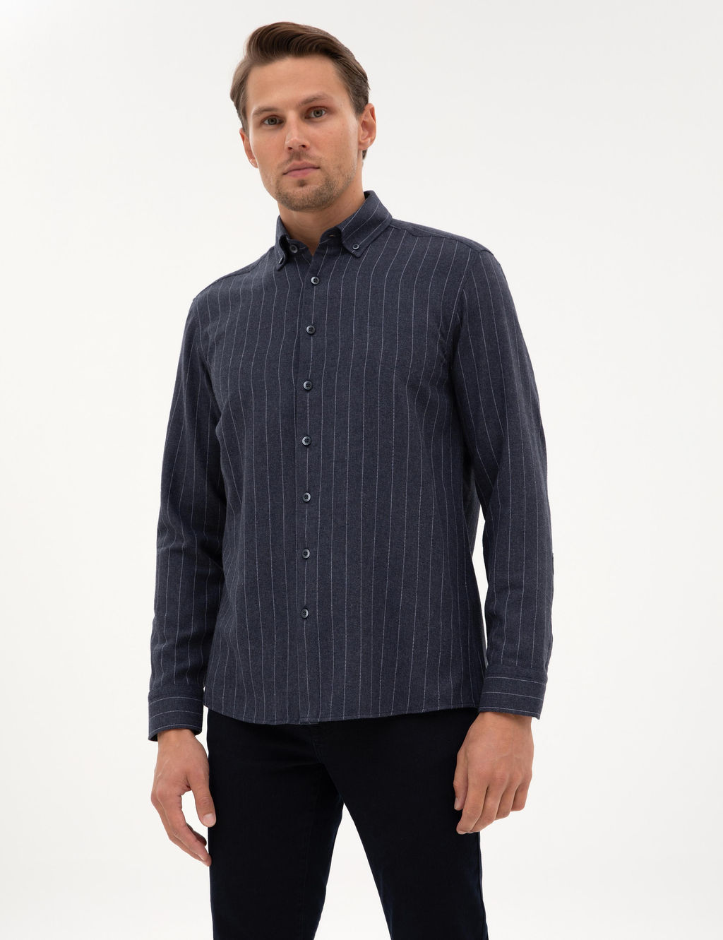 Lacivert _izgili Regular Fit Uzun Kollu G_mlek