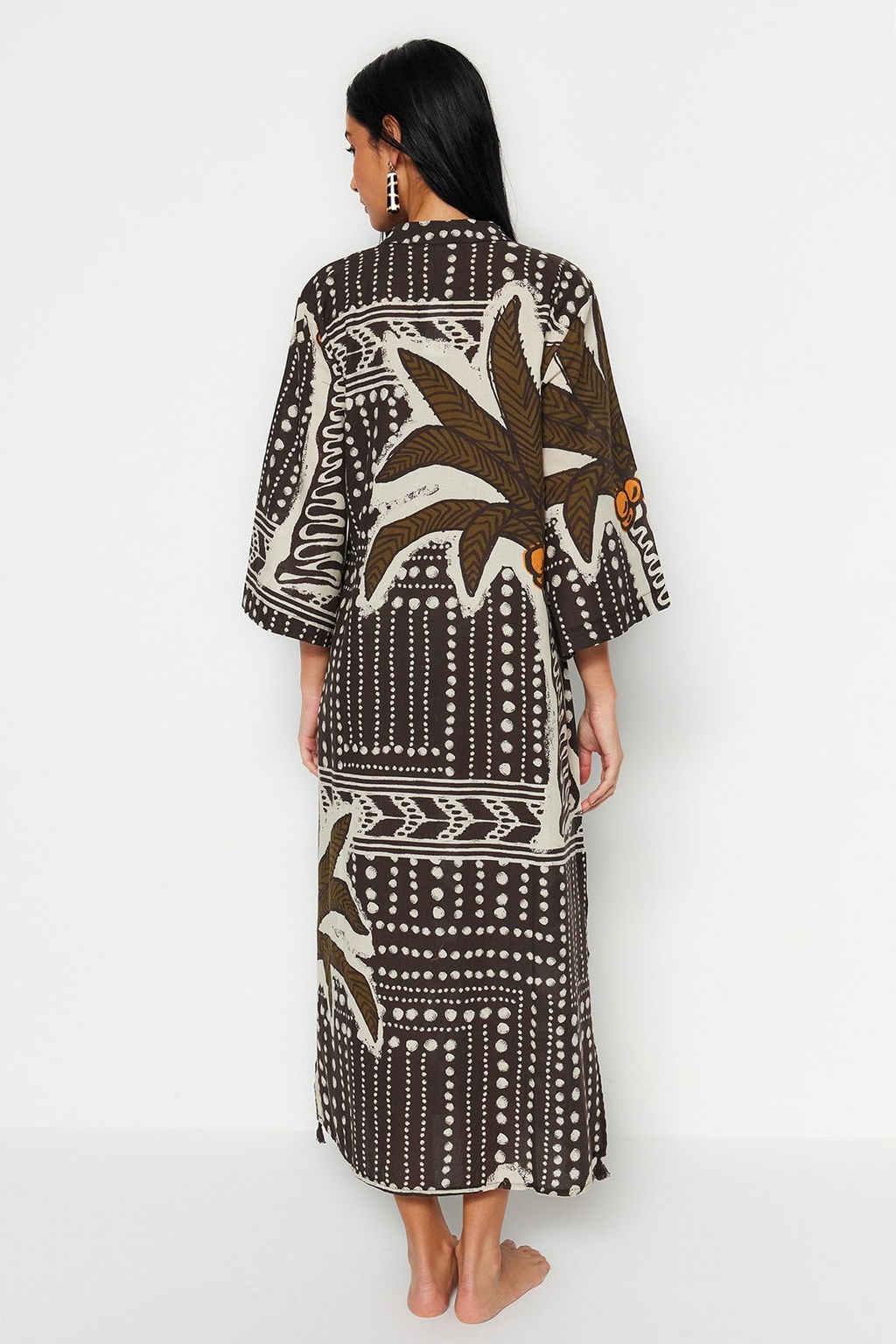 Siyah Cizgili Maxi Dokuma %100 Pamuk Puskullu Plaj Kimono&Kaftan TBESS20KM0024 - Trendyolmilla фото 10