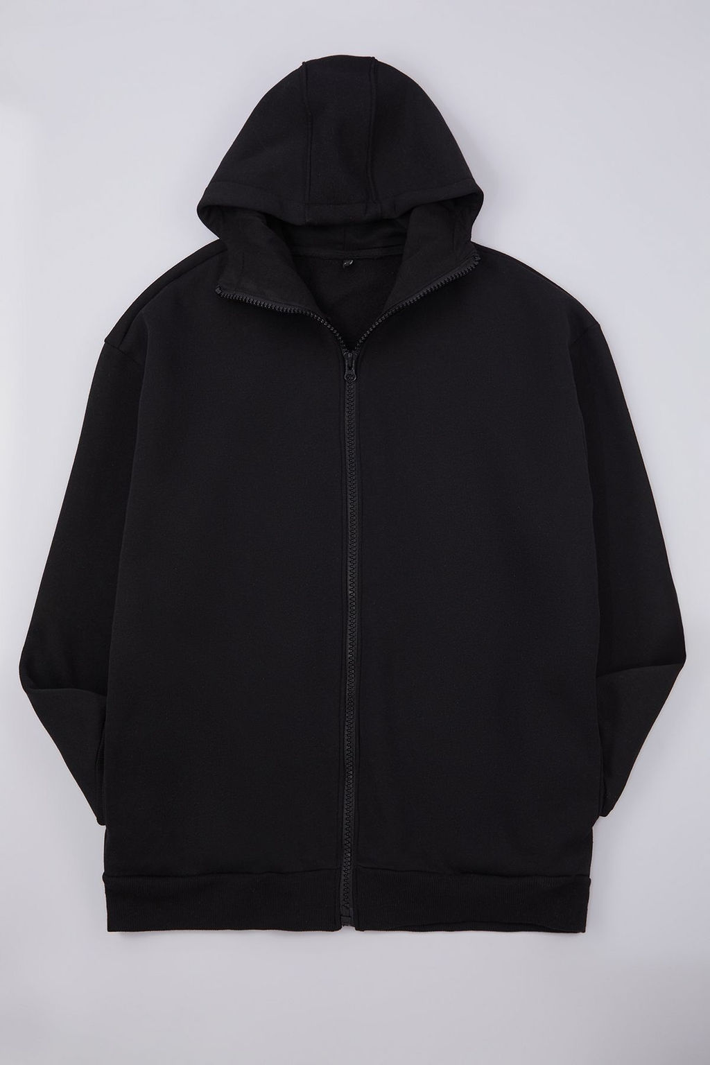 TRENDYOL MAN Buyuk Beden Siyah Oversize/Genis Kesim Fermuarl? Kapusonlu Pamuklu Sweatshirt TMNAW25AO00029 - Trendyolmilla фото 2