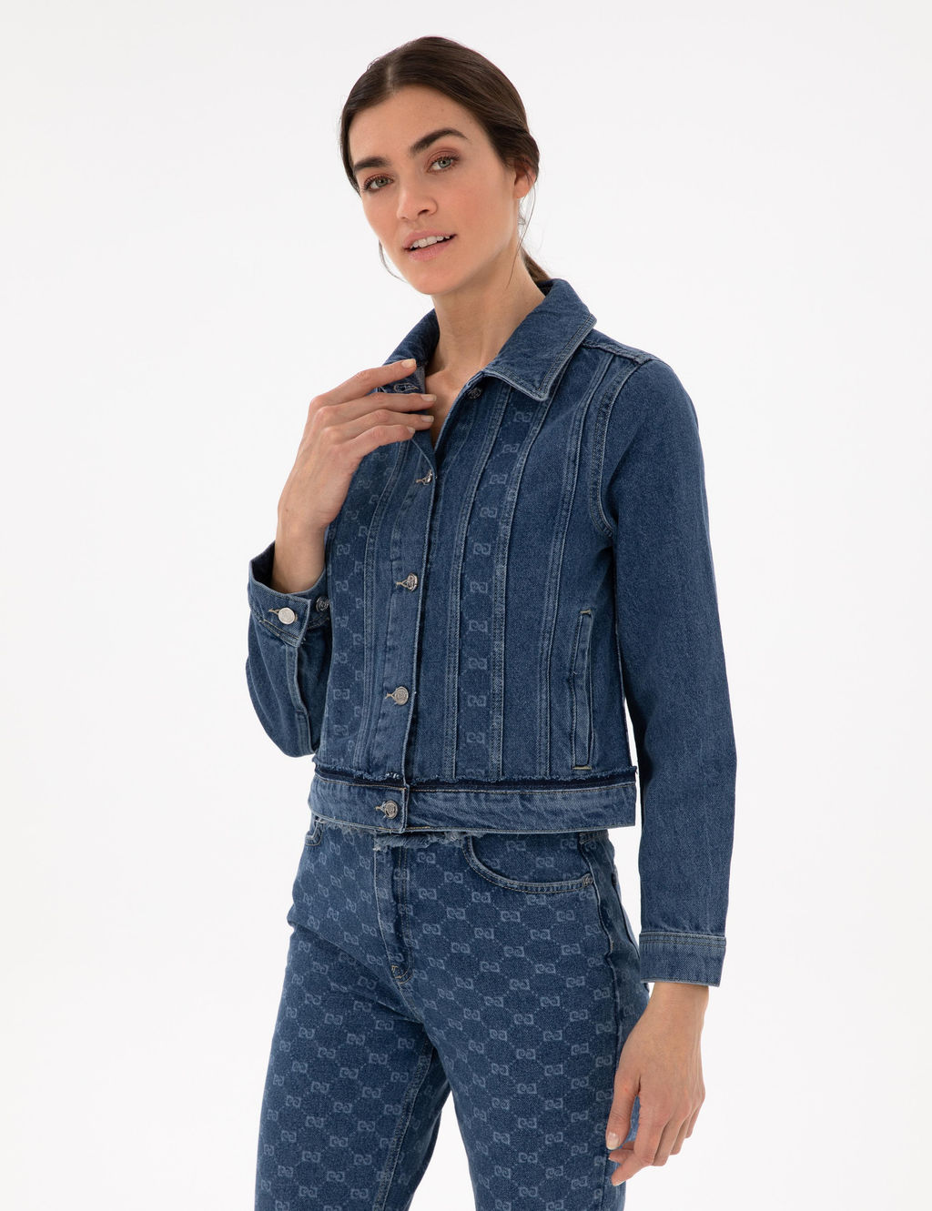 Koyu Mavi Crop Top Jean Ceket