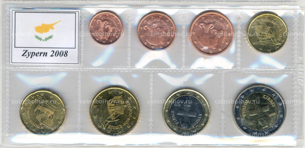 Годовой набор монет евро 2008 года Кипр (в блистере)